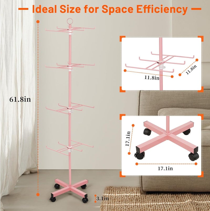Flenpptly Retail Display Stand Rotating Display Stand 4 Tier Spinning Display Stand for Craft Shows, Jewelry, Keychain, Earring Adjustable Height Retail Display Racks (Pink) - Image 2